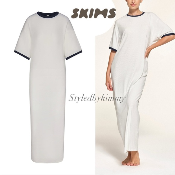 SKIMS White Maxi Dress with Black Trim - Picture 1 of 6
